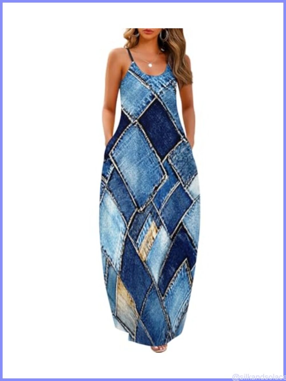 Casual Maxi Dress with Pockets Adjustable Straps Plus Size Loose Fit